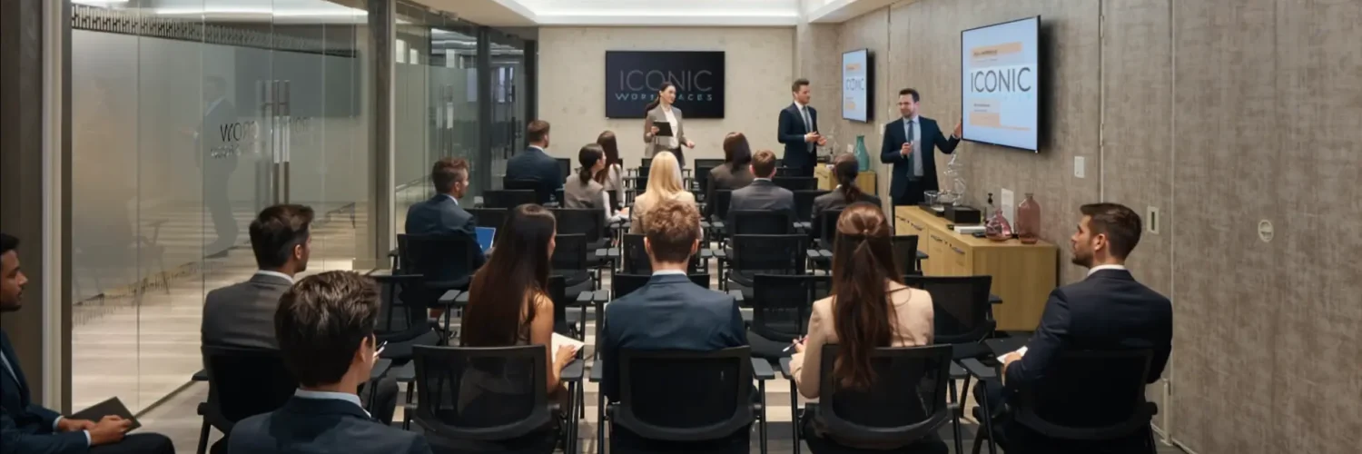 Presentation to a seated audience in the Aventura meeting room